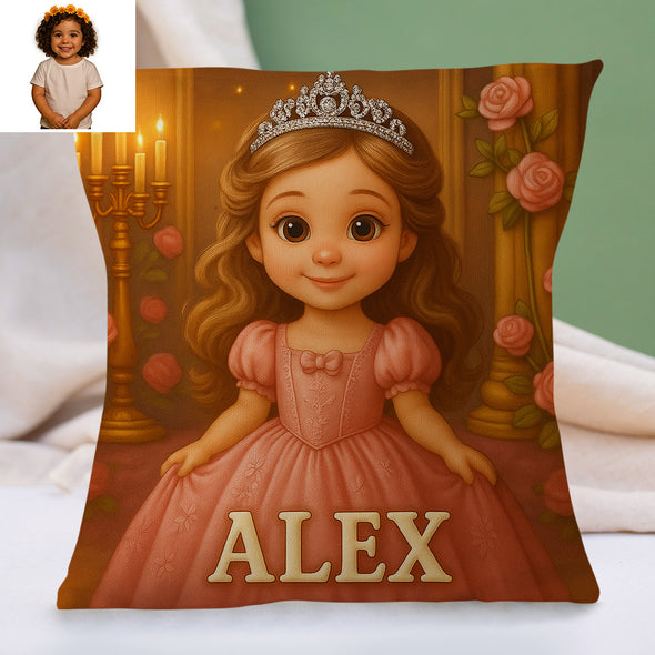 Custom Prince Princess Cartoon Pillow for Kids Custom Name&Photo Cartoon Pillow for Boys Girls Decorative Throw Pillows