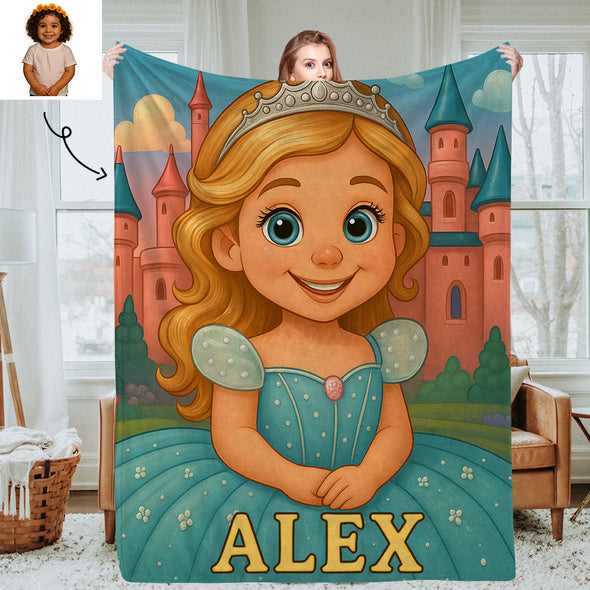 Custom Princess Prince Cartoon Photo Blankets for Kids Custom Photo&Name Blankets for Boys Girls Christmas Gift