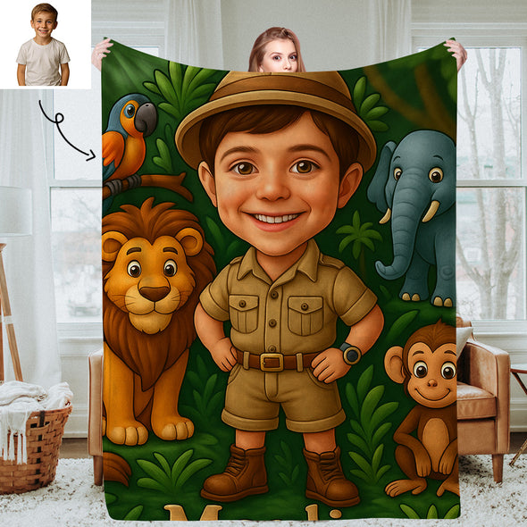 Custom Animal Cartoon Photo Blankets for Kids Custom Photo&Name Blankets for Boys Girls Christmas Gift