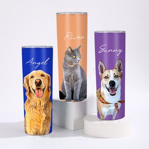 Custom 20oz Pet Photo Tumblers Custom Pet Coffee Mug Cup Custom Skinny Stainless Steel 20oz Tumblers Christmas Gift