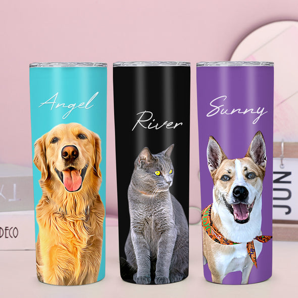 Custom 20oz Pet Photo Tumblers Custom Pet Coffee Mug Cup Custom Skinny Stainless Steel 20oz Tumblers Christmas Gift