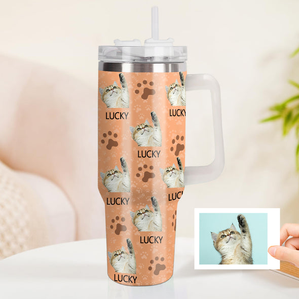 Custom Cat Photo Stainless Steel Tumbler with Handle Custom Cat Photo Cup 40oz Tumbler Christmas Gift