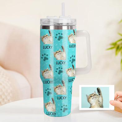 Custom Cat Photo Stainless Steel Tumbler with Handle Custom Cat Photo Cup 40oz Tumbler Christmas Gift
