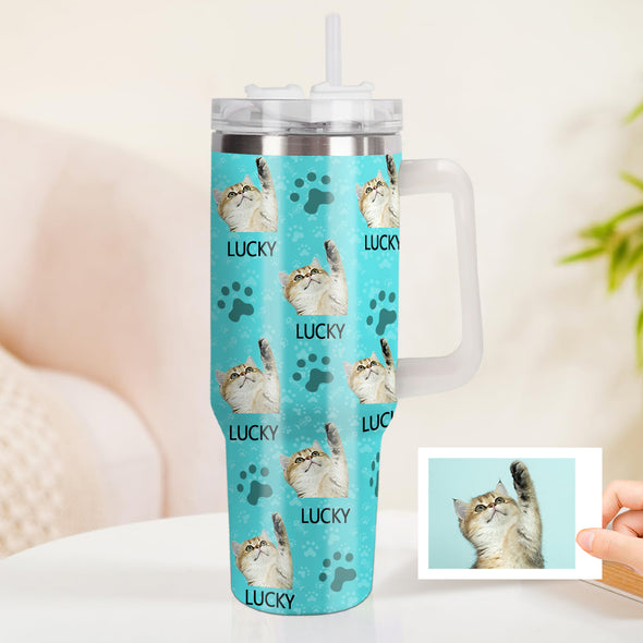 Custom Cat Photo Stainless Steel Tumbler with Handle Custom Cat Photo Cup 40oz Tumbler Christmas Gift