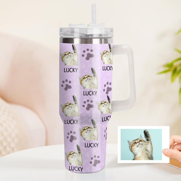 Custom Cat Photo Stainless Steel Tumbler with Handle Custom Cat Photo Cup 40oz Tumbler Christmas Gift