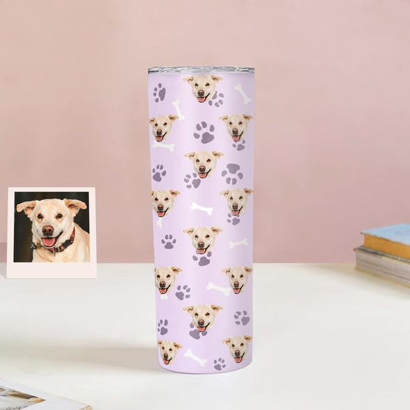 Custom 20oz Pet Face Tumbler Cup Custom Dog Cat Photo Coffee Tumblers Custom 20oz Skinny Stainless Steel Tumblers
