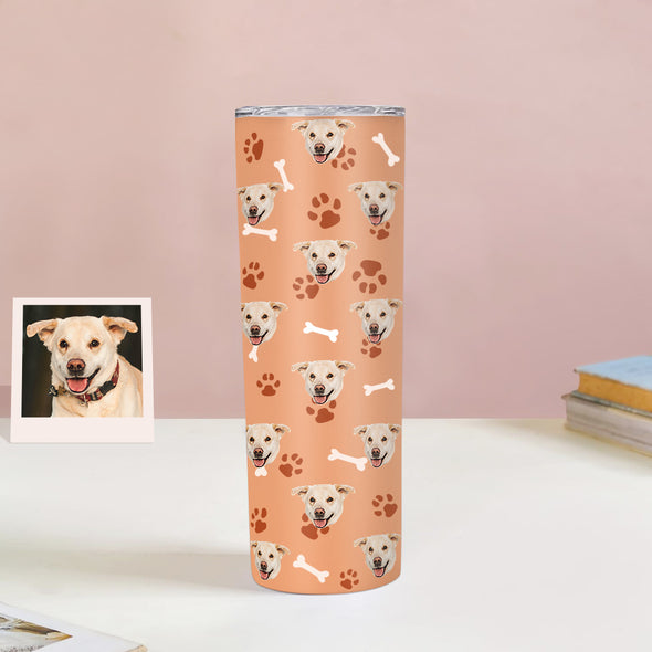 Custom 20oz Pet Face Tumbler Cup Custom Dog Cat Photo Coffee Tumblers Custom 20oz Skinny Stainless Steel Tumblers