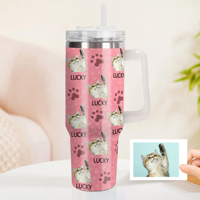 Custom Cat Photo Stainless Steel Tumbler with Handle Custom Cat Photo Cup 40oz Tumbler Christmas Gift