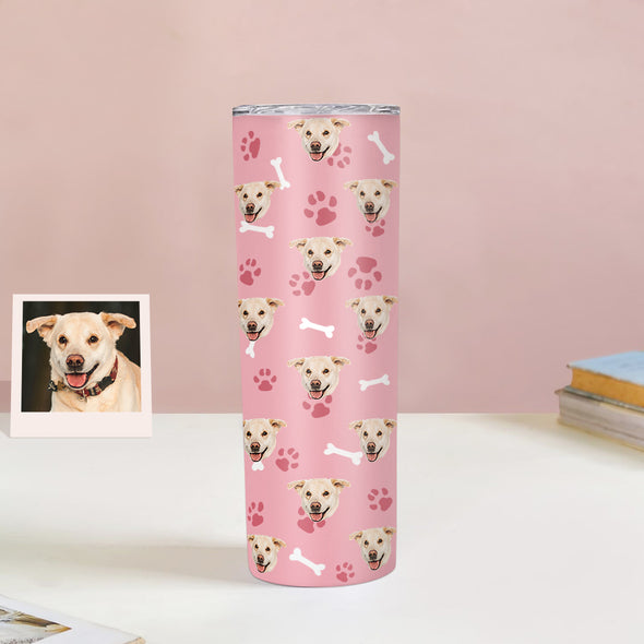 Custom 20oz Pet Face Tumbler Cup Custom Dog Cat Photo Coffee Tumblers Custom 20oz Skinny Stainless Steel Tumblers