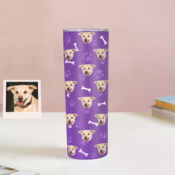 Custom 20oz Pet Face Tumbler Cup Custom Dog Cat Photo Coffee Tumblers Custom 20oz Skinny Stainless Steel Tumblers