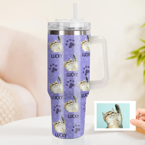 Custom Cat Photo Stainless Steel Tumbler with Handle Custom Cat Photo Cup 40oz Tumbler Christmas Gift