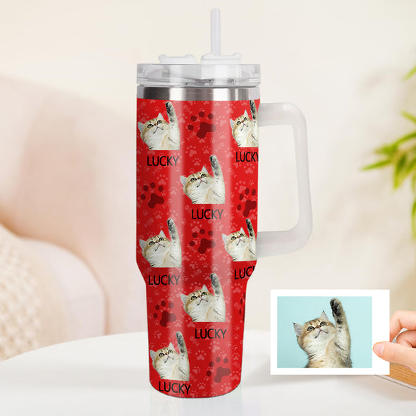 Custom Cat Photo Stainless Steel Tumbler with Handle Custom Cat Photo Cup 40oz Tumbler Christmas Gift