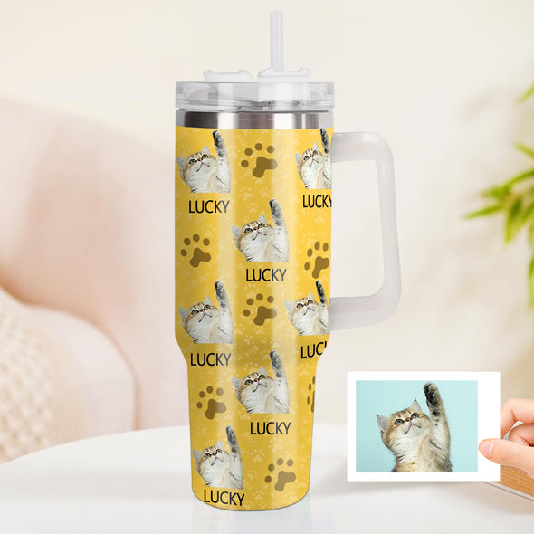 Custom Cat Photo Stainless Steel Tumbler with Handle Custom Cat Photo Cup 40oz Tumbler Christmas Gift