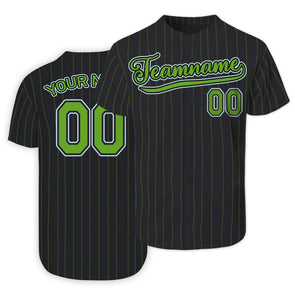 Personalized Black Green Pinstripe Authentic Baseball Jerseys with Name Logo for Adult and Kids