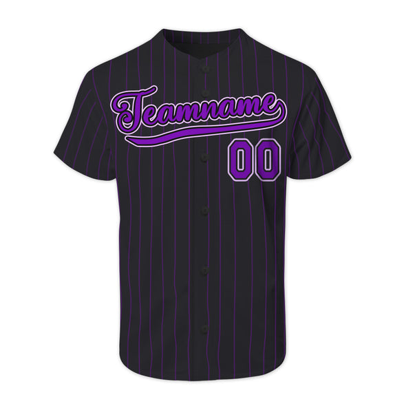 Personalized Black Purple Pinstripe Authentic Baseball Jerseys with Name Logo for Adult and Kids