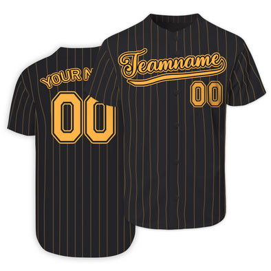 Personalized Black Yellow Pinstripe Authentic Baseball Jerseys with Name Logo for Adult Kids