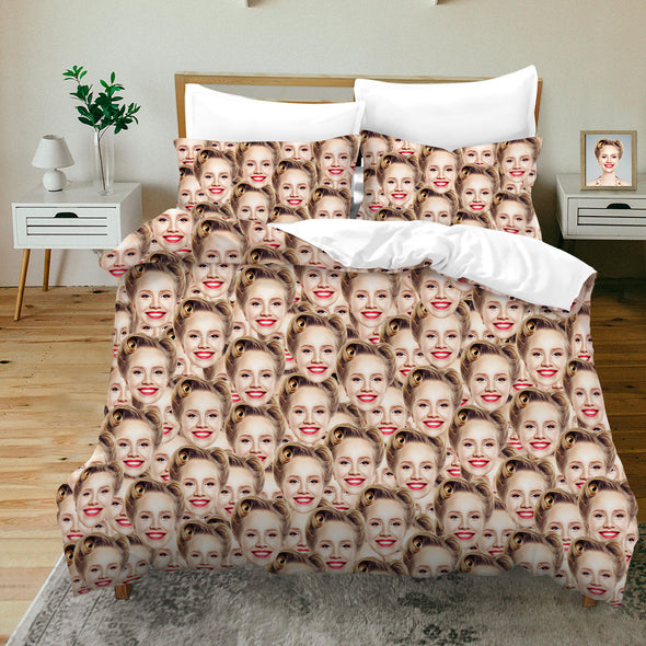 Christmas Gift Custom Bedding Set with Face Custom Photo Duvet Cover Custom Bed Sheets