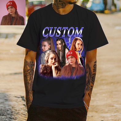 Unisex Custom Bootleg Rap Tee Shirt Custom Photo Vintage Graphic 90s T-shirt