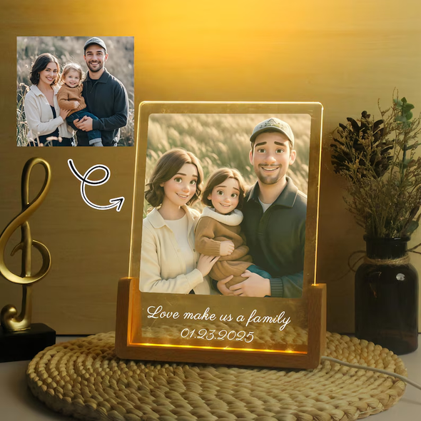 Custom Cartoon Portrait Night Light Cartoon Style Gift Personalized Pixar Photo Frame LED Lamp Christmas Gift