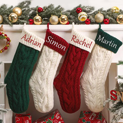 Custom Christmas Stocking with Name Custom Name Knitted Stockings Embroidered Customized Stocking