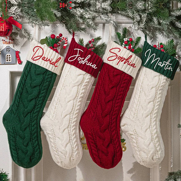 Custom Christmas Stocking with Name Custom Name Knitted Stockings Embroidered Customized Stocking