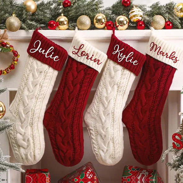 Custom Christmas Stocking with Name Custom Name Knitted Stockings Embroidered Customized Stocking