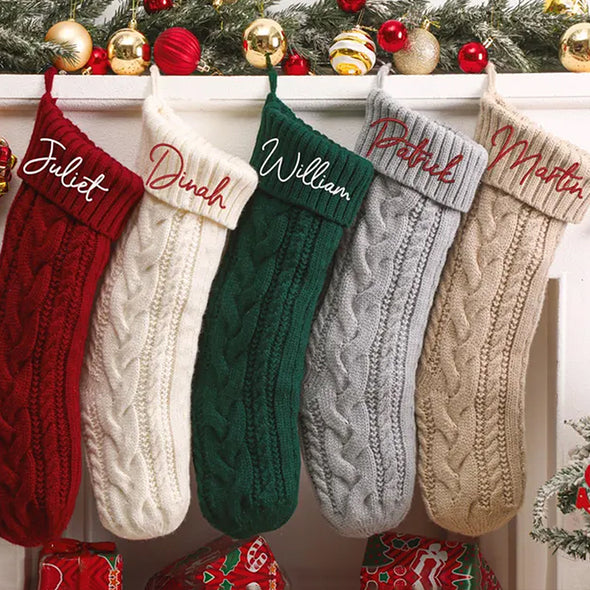 Custom Christmas Stocking with Name Custom Name Knitted Stockings Embroidered Customized Stocking