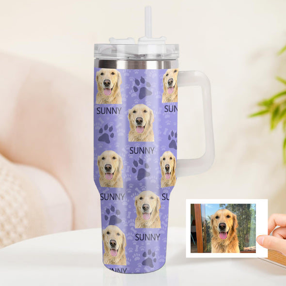 Custom Dog Photo Stainless Steel Tumbler with Handle Custom Dog Photo Cup 40oz Tumbler Christmas Gift