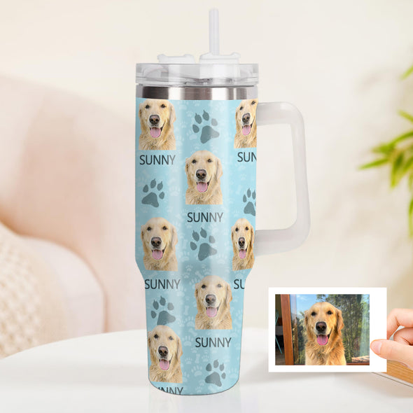Custom Dog Photo Stainless Steel Tumbler with Handle Custom Dog Photo Cup 40oz Tumbler Christmas Gift