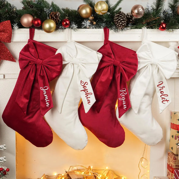 Custom Embroidered Christmas Stocking with Name Personalized Bow Christmas Stocking