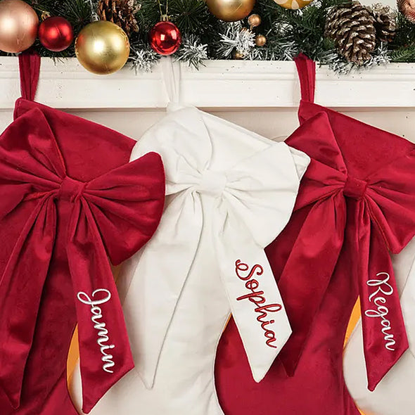 Custom Embroidered Christmas Stocking with Name Personalized Bow Christmas Stocking