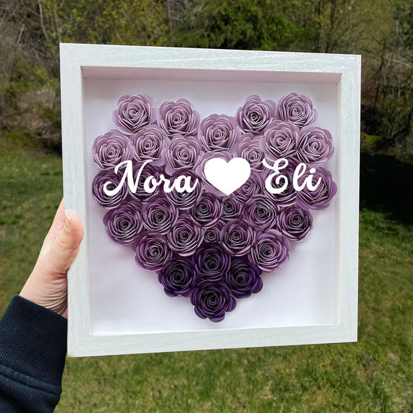 Anniversary Gift for Girlfriend Custom Flower Shadow Box with Text Dried Rose Flower Frame for Girlfriend