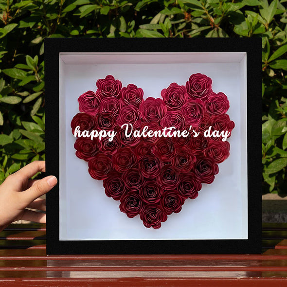 Anniversary Gift for Girlfriend Custom Flower Shadow Box with Text Dried Rose Flower Frame for Girlfriend