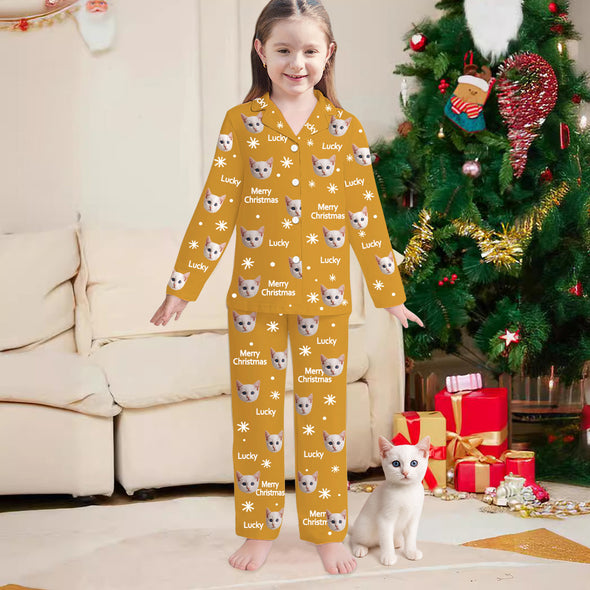 Custom Kids Christmas Pajamas with Photo and Name Custom Children Long Sleeve Christmas Pajamas Christmas Gift