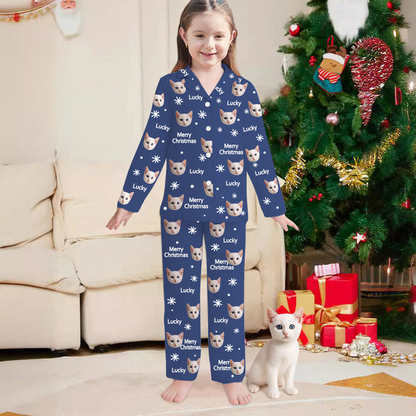 Custom Kids Christmas Pajamas with Photo and Name Custom Children Long Sleeve Christmas Pajamas Christmas Gift