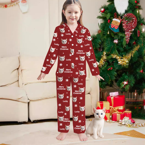 Custom Kids Christmas Pajamas with Photo and Name Custom Children Long Sleeve Christmas Pajamas Christmas Gift