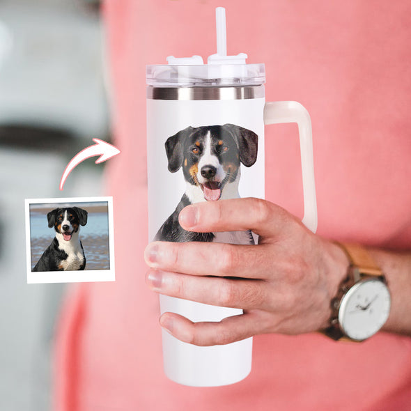 Custom Pet Photo Stainless Steel Tumbler with Handle Custom Pet Photo Cup 40oz Tumbler Christmas Gift