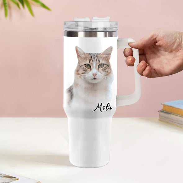 Custom Pet Photo Stainless Steel Tumbler with Handle Custom Pet Photo Cup 40oz Tumbler Christmas Gift