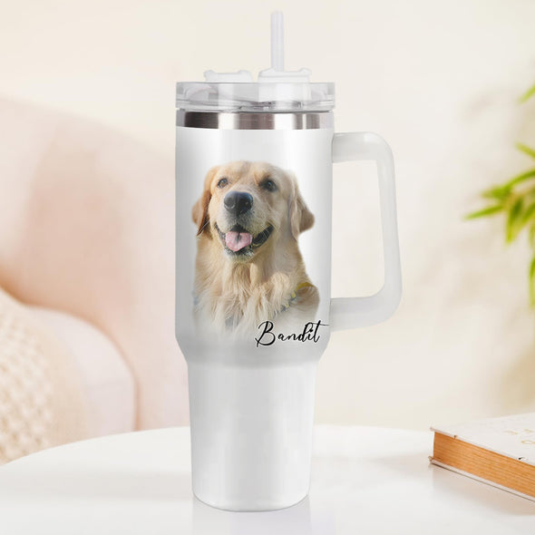 Custom Pet Photo Stainless Steel Tumbler with Handle Custom Pet Photo Cup 40oz Tumbler Christmas Gift