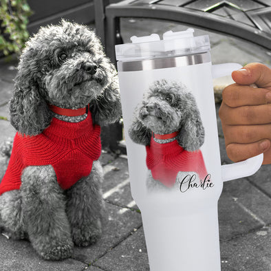 Custom Pet Photo Stainless Steel Tumbler with Handle Custom Pet Photo Cup 40oz Tumbler Christmas Gift