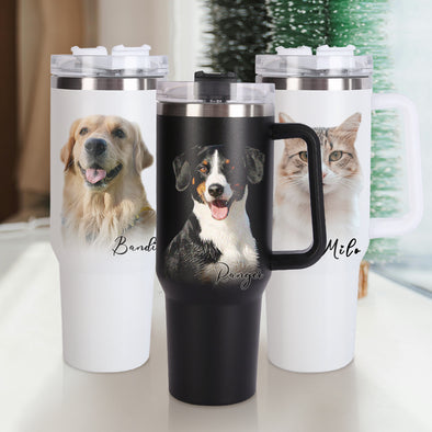 Custom Pet Photo Stainless Steel Tumbler with Handle Custom Pet Photo Cup 40oz Tumbler Christmas Gift