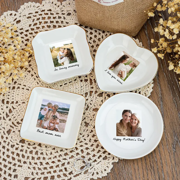 Personalized Photo Trinket Tray Custom Ring Dish For Mom Custom Jewelry Dish With Picture Wedding Day Gift Christmas Gift