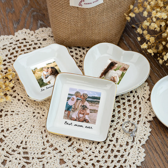 Personalized Photo Trinket Tray Custom Ring Dish For Mom Custom Jewelry Dish With Picture Wedding Day Gift Christmas Gift