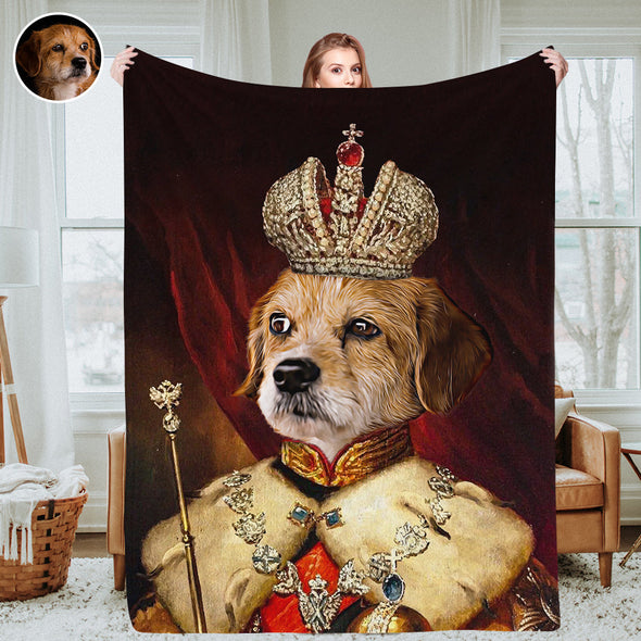 Custom Royal Pet Portrait Blankets Custom Pet in Costume Photo Blankets Throw Blanket