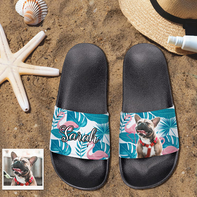 Custom Slides Slippers with Pet Photo and Name Custom Slides Sandals with Pet Photo For Couple