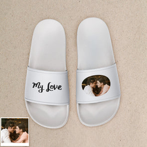 Custom Slides Slippers with Photo and Words Custom Slides Sandals with Photo For Couple