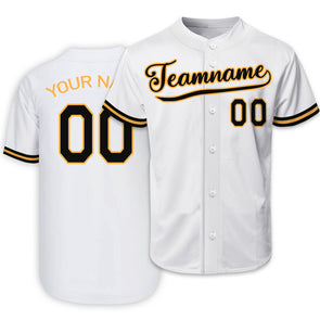 Custom Baseball Button Down Shirt Jerseys Custom Varsity White Yellow Baseball Sports Uniform