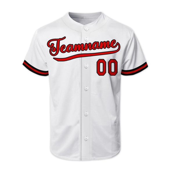 Custom White Red Baseball Button Down Shirt Jerseys Custom Varsity Baseball Sports Uniform