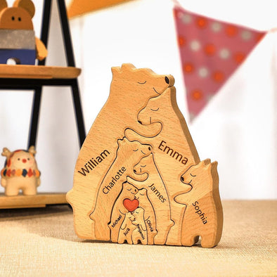 Mothers Day Gift Handcrafted Custom Wooden Bear Puzzle with Family Name Keepsake Gift