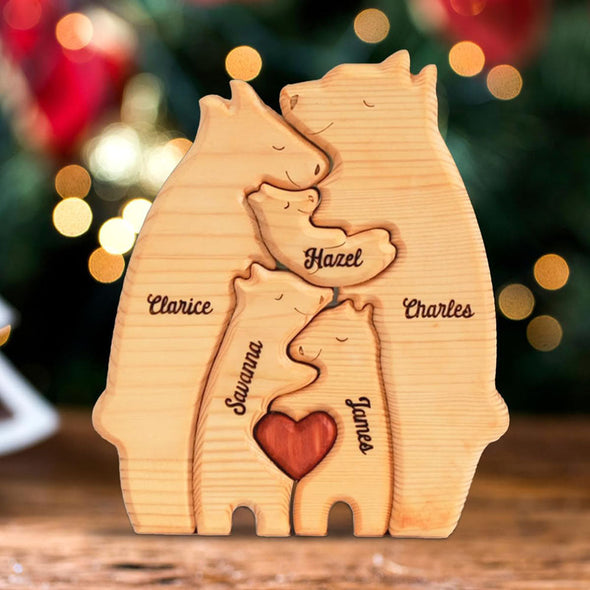 Mothers Day Gift Handcrafted Custom Wooden Bear Puzzle with Family Name Keepsake Gift